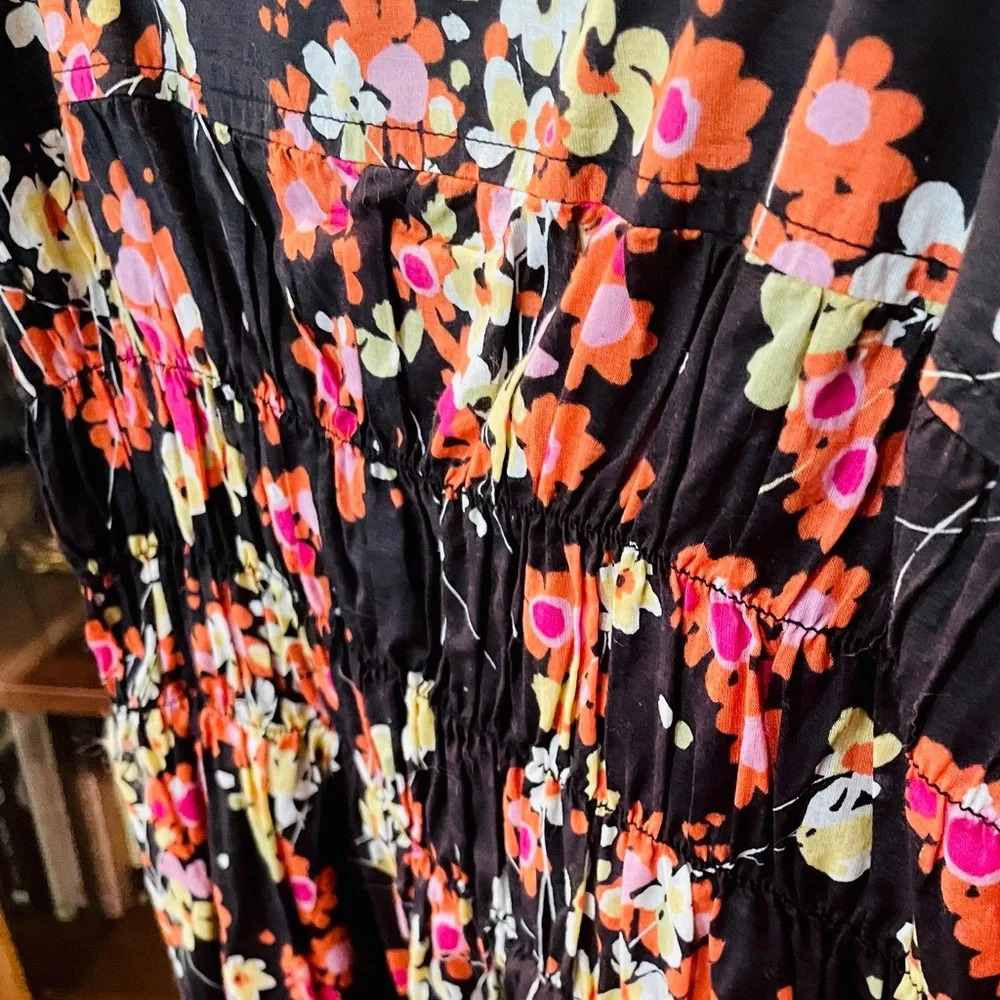 GAP strappy stretch floral midi cotton sun dress lined  SZ 8 black orange pink - Picture 4 of 10